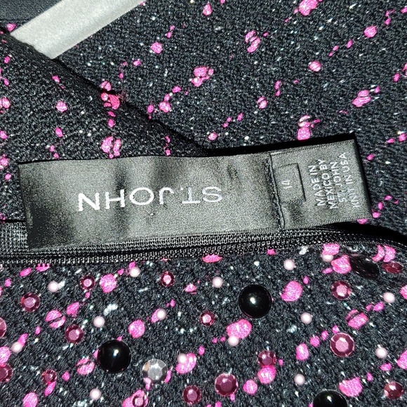 ST. JOHN Black Pink Cavier Wool Blend Knit Sequin Top Jacket Size 14 - Picture 4 of 12